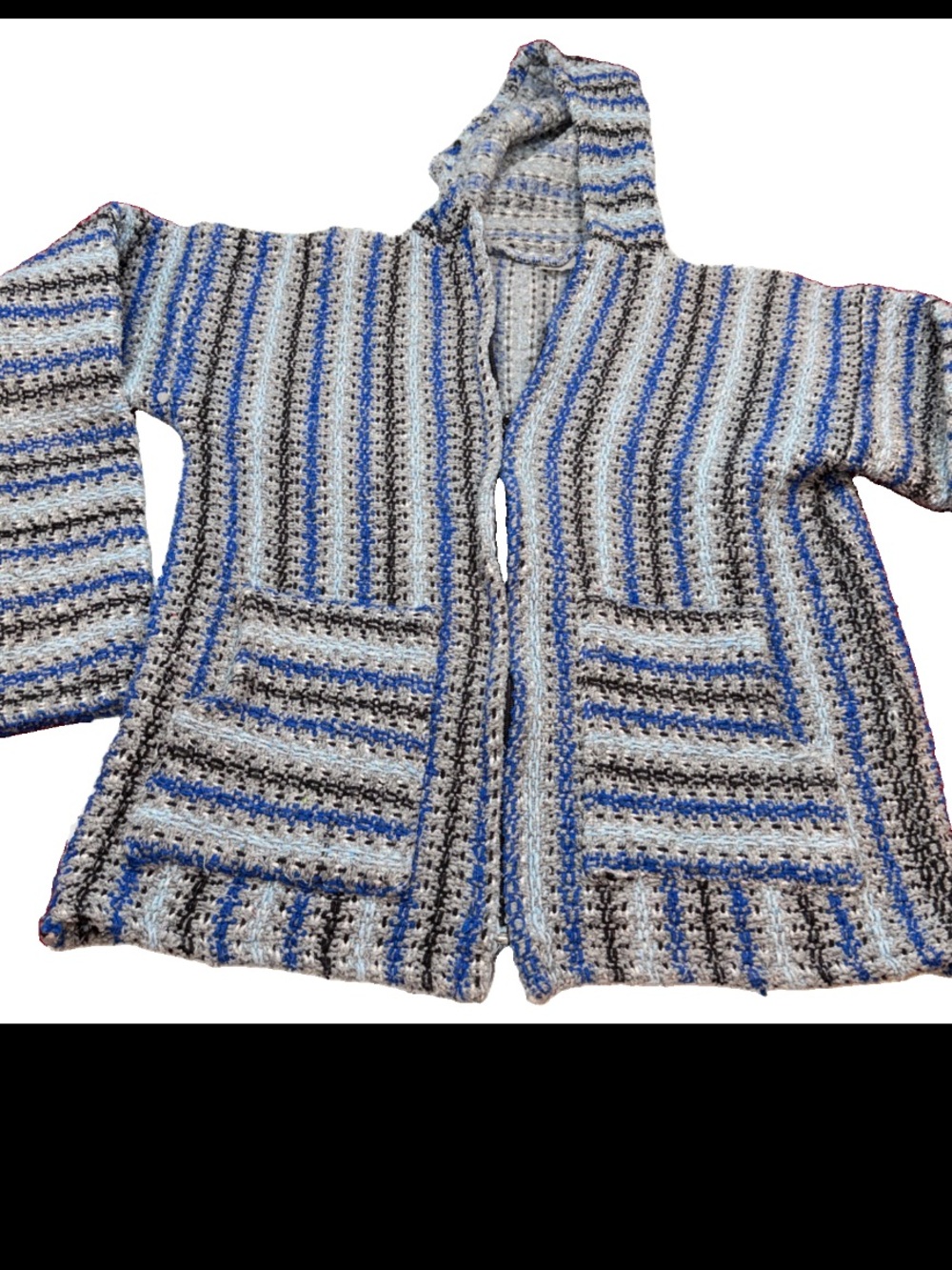 Vel-Mex Baja BLUE Hoodie Zip Jacket Mexican Acrylic Drug Rug Stripes Men’s Large